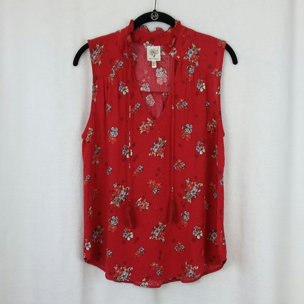 Self Esteem Flowy Tie Neck Tank Top